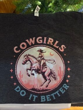 Cowgirls Do It Better Graphic Tee - Charcoal with Pink Print